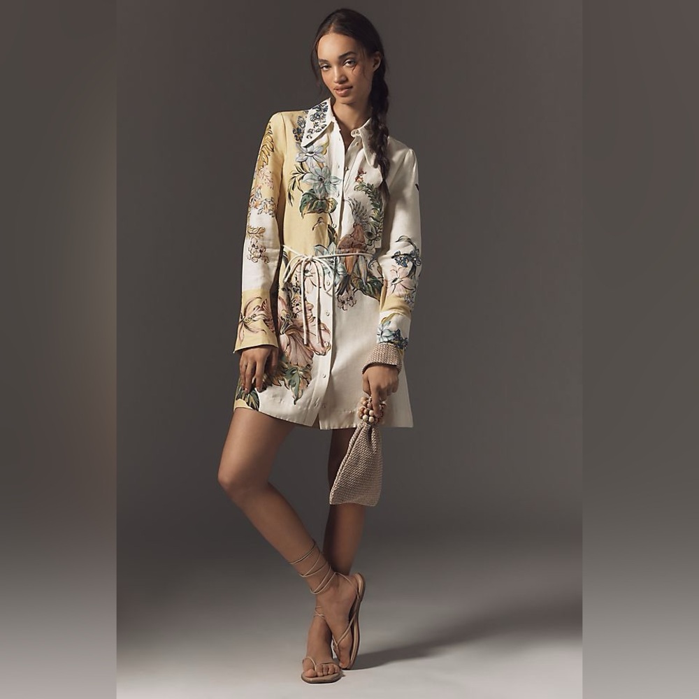 ALÉMAIS Oleander Linen Long-Sleeve Mini Shirtdress US8 NWT Anthropologie